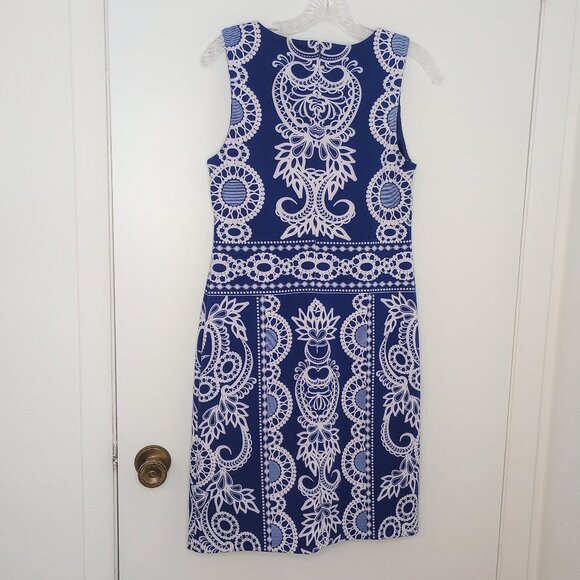 INC Blue & White Neo Romance Lace Print Shift Dress - Picture 5 of 7